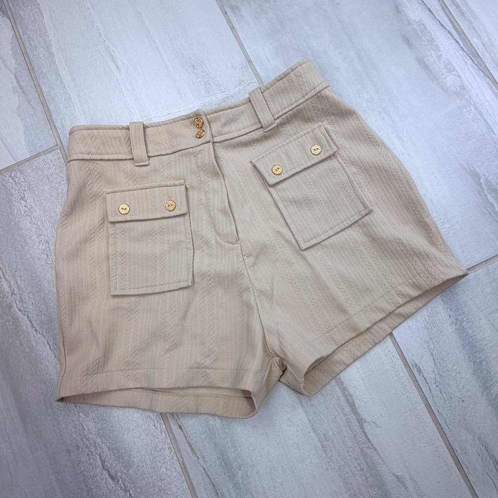 Vintage 70s Miss Holly Safari Shorts High Waist Gold Button Hot Pants Sz 18 (6)
